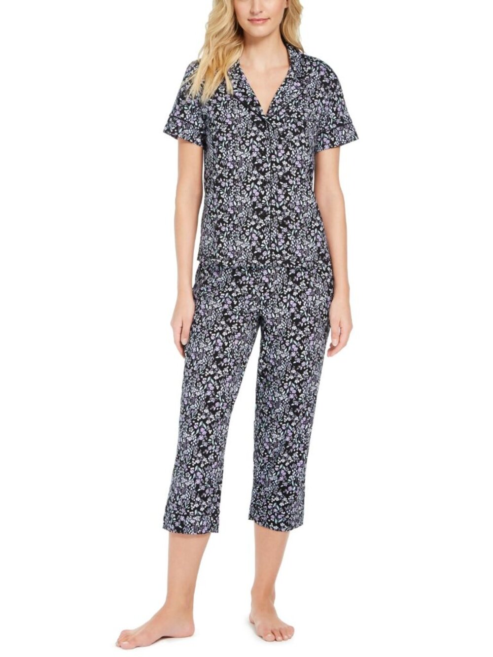 Charter Club Womens Sleepwear Printed Capri Pants Pajama Set